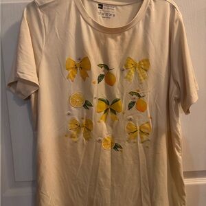 Cream T-Shirt with Yellow Bow and Lemon Print